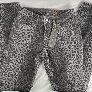 NWT Christopher Blue Gray Cheetah Print Velvet Stretch Jeans Sz 4 Medium Rise